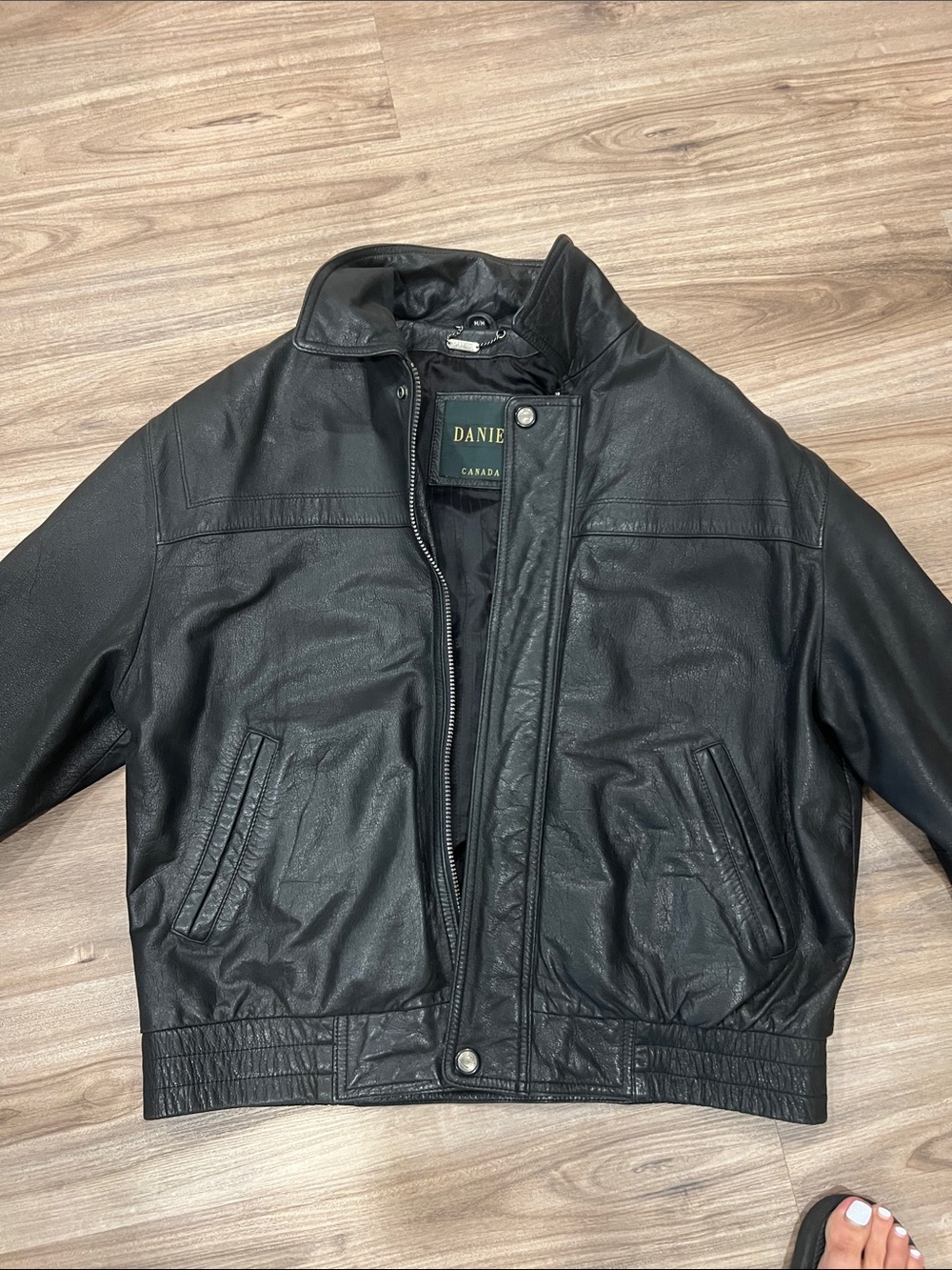 Danier Black Leather Bomber Jacket